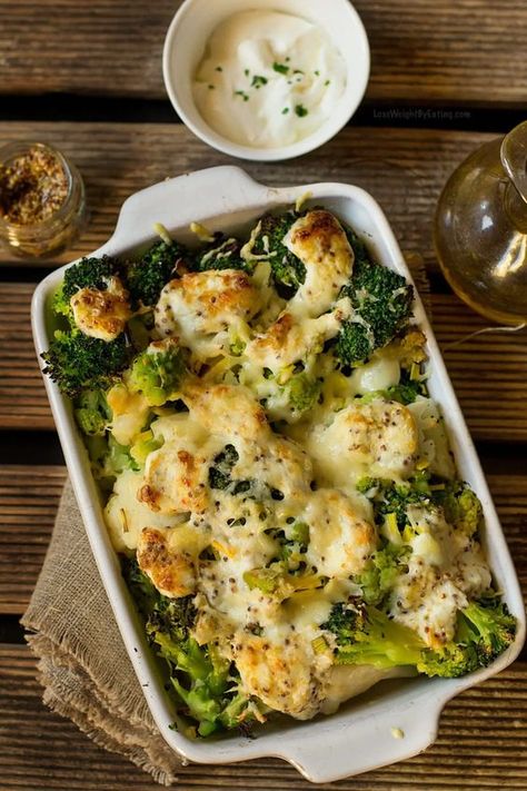 Healthy Cauliflower and Broccoli Casserole Cauliflower And Broccoli Casserole, Broccoli Cauliflower Casserole, Cauliflower And Broccoli, Tofu Steak, Vegetable Casserole Recipes, Cauliflower Gratin, Broccoli Bake, Cauliflower Casserole, Dinner Meal Prep