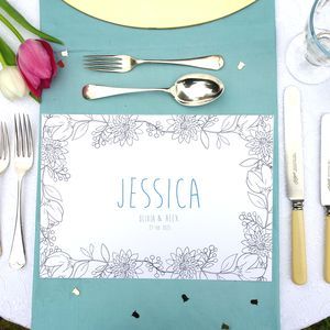 Personalised Wedding Colour Me In Table Place Mats - favourites on notonthehighstreet by Chi-Chi Moi Budget Wedding Favours, Biscuit Wedding Favours, Bridal Shower Favors Cheap, Personalised Placemats, Table Place Mats, Heart Wedding Favors, Chocolate Wedding Favors, Cheap Favors, Wedding Colour