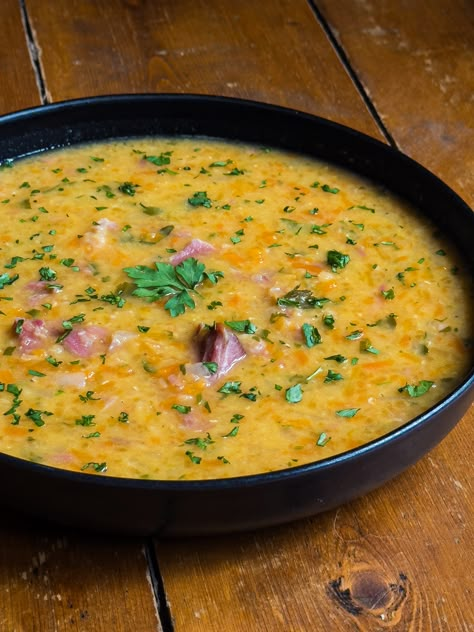 Lentil Soup With Ham, Ham And Lentil Soup, Healthy Soups And Stews, Soup With Ham, Greens Recipes, Scottish Dishes, German Bread, Yellow Lentils, Recipes By Ingredients