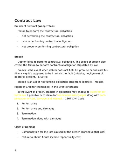 Contract Law - Lecture notes 1, 3-4, 6-7, 9-14 - Contract Law Breach of Contract (Wanprestasi) - Studocu Tenancy Agreement, Contract Law, Studying Law, Lecture Notes, Essay Questions, Common Law, Lectures Notes, Classified Ads, The Covenant