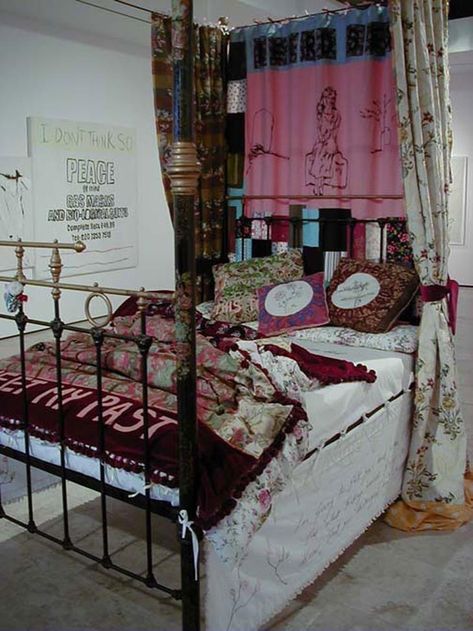 My Bed – Observations from the Front Line : Interior Alchemy, Patchwork Bedding, Awesome Bed, Bed Board, Boho Bed, Tracey Emin, Colorful Textiles, Four Poster Bed, Four Poster