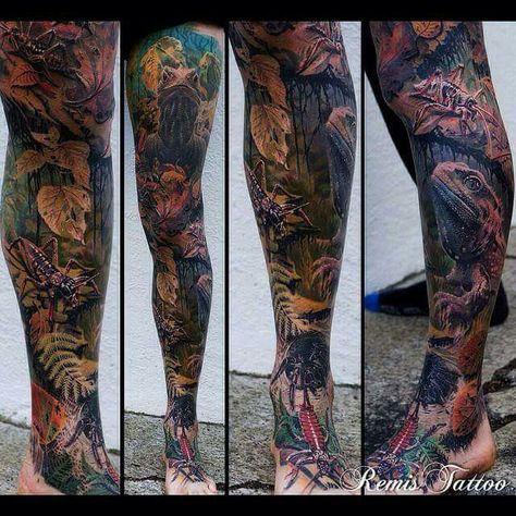 Remis Cizauskas Reptile Sleeve Tattoo, Tuatara Lizard, Lace Monitor, Lizard Tattoo, Shoulder Piece, Monitor Lizard, Tattoo Color, Realistic Tattoo, Leg Sleeve