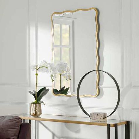 Uttermost Aneta Gold Scalloped 24 x 36-Inch Wall Mirror 09827 | Bellacor Uttermost Lamps, Scalloped Mirror, Uttermost Mirrors, Gold Mirror Wall, Mirror Gold, Wood Wall Mirror, Wood Mirror, Gold Walls, Mirrors Wayfair