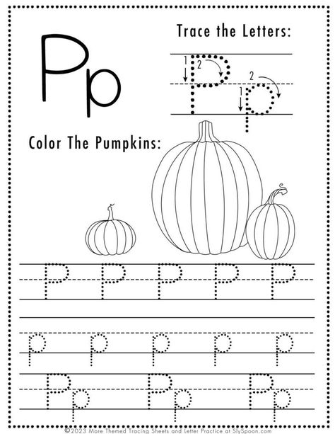 Free Halloween Themed Letter Tracing Worksheet Letter P is for Pumpkins - Set includes a variety of Letter P coloring and tracing worksheets. Ideal for homeschoolers & preschool teachers and perfect for Halloween-themed lesson plans! 🍁🖍👻🎨 #Homeschooling #PreschoolEducation #PreKLearning #HalloweenActivities #AlphabetWorksheets #Pumpkins #Printables #Freeprintable #letterP#FreeprintableHalloweenWorksheet #HalloweenWorksheets Letter P Craft For Preschoolers, Halloween Worksheets Preschool, Pumpkin Lesson Plans, Pumpkin Crafts Preschool, Letter P Crafts, Letter P Worksheets, Pumpkin Lessons, Letter Tracing Printables, Pumpkins Preschool