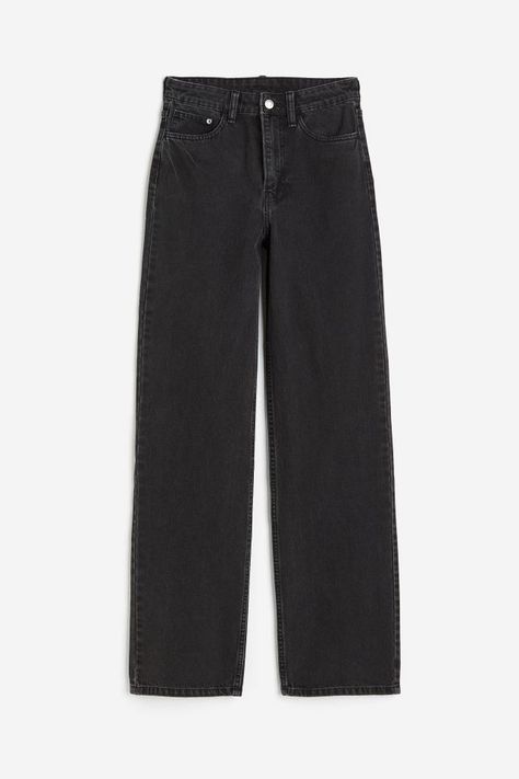 Black Straight Jeans Outfit, H&m Black Jeans, Black Straight Jeans, Ultra High Waisted Jeans, Straight Jeans Outfit, 90s Baggy, Black Jeans Outfit, Ankle Length Jeans, Wide Jeans