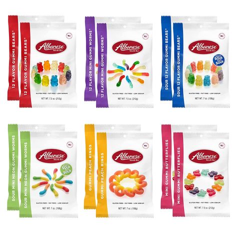 Amazon.com : Albanese Mini Gummi 12 Flavor Variety Pack of Bears, Worms, Butterflies in Original, Sour and Sherbet Gummies (12 Bags) : Grocery & Gourmet Food Welches Fruit Snacks, Gummy Candies, Easter Basket Stuffers, Cardboard Display, Gummy Worms, Easter Basket Stuffer, Easter Candy, Peanut Free, Allergy Friendly