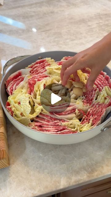 Steph Bae on Instagram: "Mille-Feuille Nabe - such a great fam dinner recipe for the colder months ahead 👌🏻 I always add noodles (either udon noodles or Korean knife cut noodles) in the broth at the end for the girls. Comment “RECIPE” to get this sent to your DMs or find it below!   Serving size: 4  Ingredients: 1 small head nappa cabbage 1.5 lbs of sliced beef loin (shabu shabu) 6 cups of dashi stock (I added 6 cups of water + 3 seafood stock coins) 2 tbsp soy sauce for soup 3 frozen udon noodles 1 bundle of enoki or any other mushrooms  Dipping sauce:  6 tbsp of soy sauce + 4 tbsp of rice vinegar + 3 tbsp of sugar + 1/2 onion, chopped  Directions: 1. Prepare your ingredients. 2. Layer the slices of beef in between nappa cabbage leaves and when you have a stack of 6 layers, cut it into Cabbage Leaves Recipes, Nappa Cabbage Recipes, Mille Feuille Nabe, Chinese Cabbage Recipe, Knife Cut Noodles, Shabu Shabu Recipe, Beef Cabbage Soup, Beef Loin, Dashi Stock