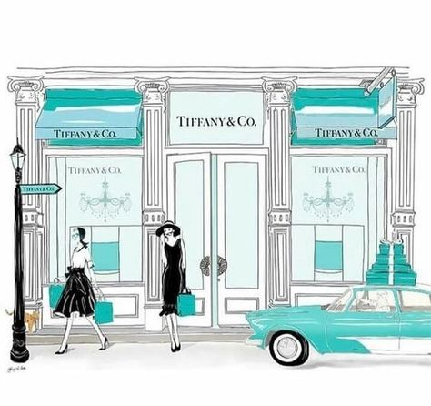 Audrey Hepburn Illustration, Breakfast At Tiffany's Poster, Tiffany Store, Blue Green Wedding, Open House Parties, Tiffany Art, Holly Golightly, Breakfast At Tiffany's, Breakfast At Tiffanys