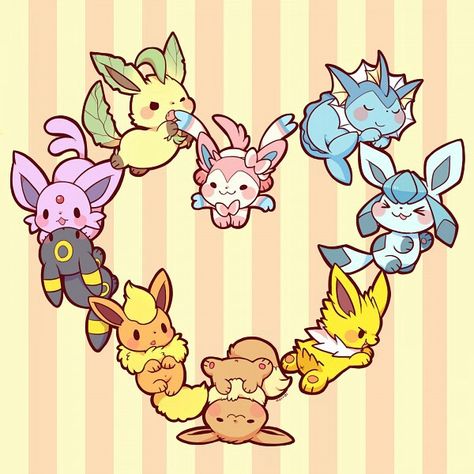 Eevee evolution, heart shape, cute, chibi, Jolteon, Glaceon,,Vaporeon, Sylveon, Leafeon, Espeon, Umbreon, Flareon; Pokemon Apartment Playroom, Evee Evolution, Eevee Wallpaper, Eevee Cute, Pokemon Eevee Evolutions, Pikachu Pikachu, Pixel Art Pokemon, Pokemon Eeveelutions, Images Kawaii