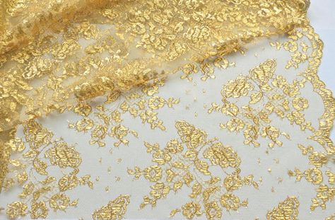 Gold Lace Fabric Embroidered Gold Metalic Lace by VintageToLiveBy Gold Lace Fabric, Mantilla Veil, Lace Weave, Golden Lace, Lace Diy, Amazing Lace, Metal Lace, Liquid Gold, Gold Lace