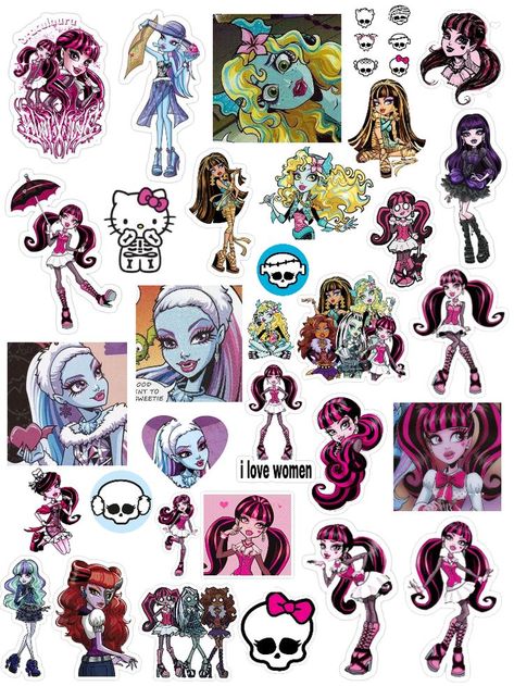 Monster High Stickers Printable, Monster High Printables, Collage Letters, Phone Cover Stickers, Y2k Stickers, Scrapbook Images, Arte Monster High, Moster High, Bedroom Decor For Teen Girls