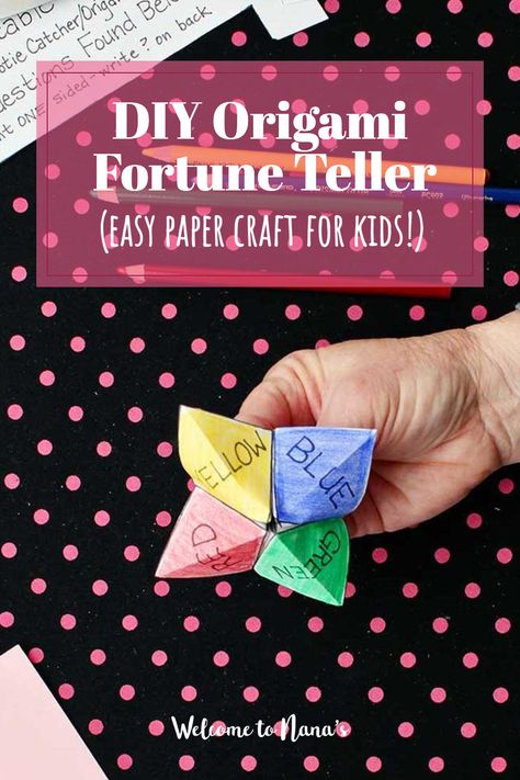 Looking for a simple craft activity that will keep your kids entertained? Try making this easy DIY Origami Paper Fortune Teller (Cootie Catcher) with a single piece of paper! This easy-to-follow tutorial makes a fun game for kids and a delightful DIY craft to make over and over again. They will have a blast making their own fortune tellers, then having fun with the game they create! Birthday Craft Gifts, Paper Fortune Teller, Origami Fortune Teller, Fortune Teller Paper, Paper Craft For Kids, Cootie Catcher, Paper Puppets, Activities For Teens, Paper Games