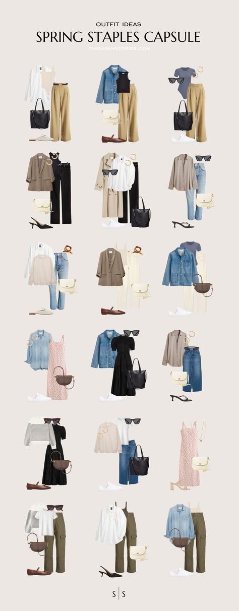 2024 Spring Staples Capsule Wardrobe | the Sarah Stories Clothes Capsule Wardrobe, Capsule Wardrobe Casual, Capsule Wardrobe Women, Spring Summer Capsule Wardrobe, Capsule Wardrobe Essentials, Spring Staples, Fashion Capsule Wardrobe, Spring Work Outfits, Spring Capsule