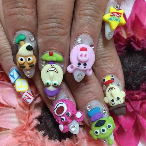 3d Acrylic Nail Art, Easter Nails Design Spring, Disney Themed Nails, 3d Nails Art, 3d Acrylic Nails, Character Nails, Sugar Nails, 3d Nail Art Designs, April Nails