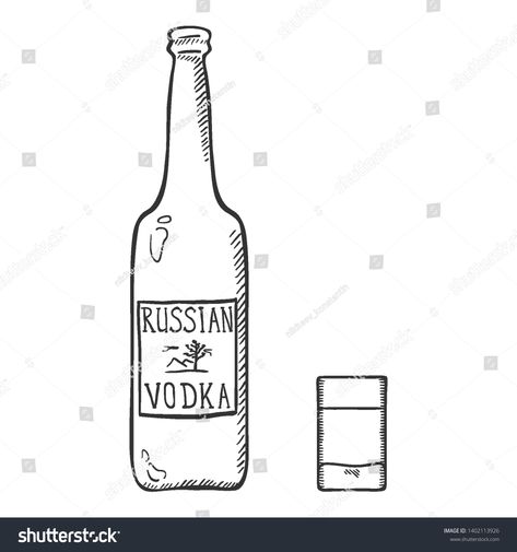 Vodka Bottle Drawing, Vodka Tattoo, Russian Vodka, Bottle Drawing, Vector Sketch, Sketch Illustration, Resume Templates, Vodka Bottle, Vodka