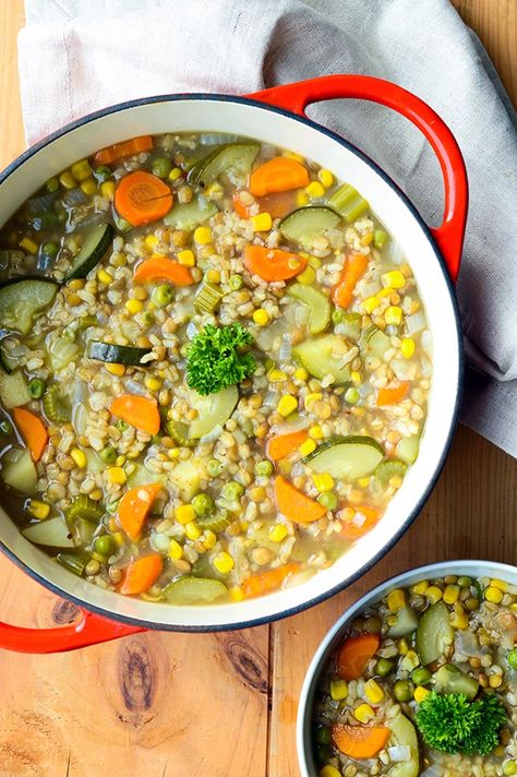 Winter Grains Soup Recipe | Dr. McDougall Brown Lentil Soup, Potato Cauliflower Curry, Healthy Starch, Dr Mcdougall, Mcdougall Recipes, Split Pea Soup, Holiday Favorite Recipes, Cauliflower Curry, Pea Soup