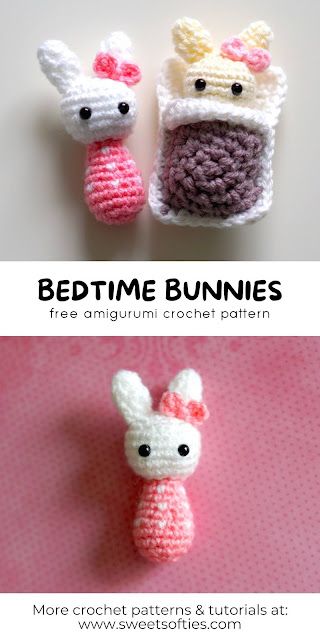 Bedtime Bunnies · Free Amigurumi Crochet Pattern - Sweet Softies | Amigurumi and Crochet Crochet Bunny Patterns, Crochet Miniatures, Bunny Patterns, Fall Crochet, 4mm Crochet Hook, Crochet Bunny Pattern, Crochet Animals Free Patterns, Kawaii Crochet, Crochet Amigurumi Free