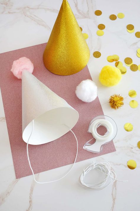 Party Hat Template - Childhood Magic Diy Nye Hats For Kids, Diy New Years Eve Hats, How To Make Party Hats, How To Make A Party Hat, Nye Party Hats, Diy Party Hat, Animal Party Hats, Party Hat Template, New Year's Eve Crafts