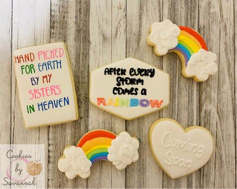 Rainbow Gender Reveal Party, Baby Announcement Cookies, Rainbow Gender Reveal, Gender Reveal Diy, Reveal Ideas, Reveal Party, Baby Sprinkle, Over The Rainbow, Reveal Parties