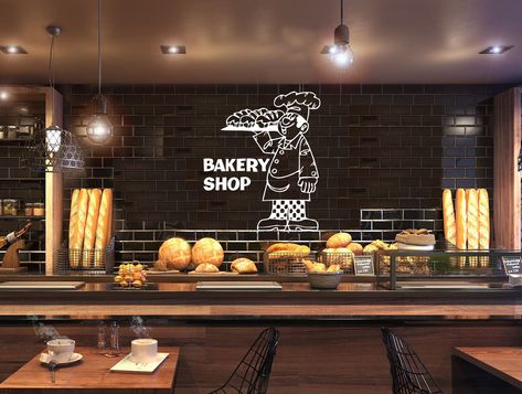 Bakery Shop Logo Wall Sticker Bakeshop Kitchen Cafe Vinyl Decal Home Room Interior Decoration Waterproof High Quality Mural 813RE Brooklyn Bakery, Bakery Shop Interior, Interior Room Decoration, Rustic Cafe, Bakery Interior, Bakery Design Interior, Modern Cafe, Bakery Ideas, Bakery Design