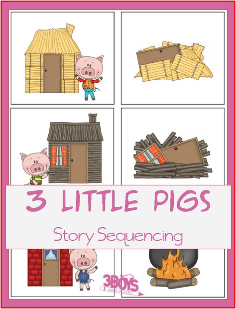 These Three Little Pigs Sequencing - Printable Story Cards are fun and educational. Paired with the classic 3 Little Pigs Story, these free printables will help your preschooler understand sequencing. Simplify "what comes first" understanding in a fun way! Story Cards Printable, Three Little Pigs Sequencing Free, Three Little Pigs Story, Three Little Pig, 3 Pigs, Three Pigs, Wausau Wisconsin, Nursery Rhymes Preschool, Fairy Tales Unit