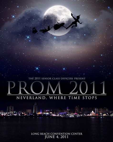 Cheesiest invite ever.... but good idea.. a Neverland Theme Prom Poster Design, Prom Tickets, Disney Prom, Prom 2k17, Prom Posters, Prom Planning, Peter Pan Neverland, Homecoming Themes, Dance Decorations