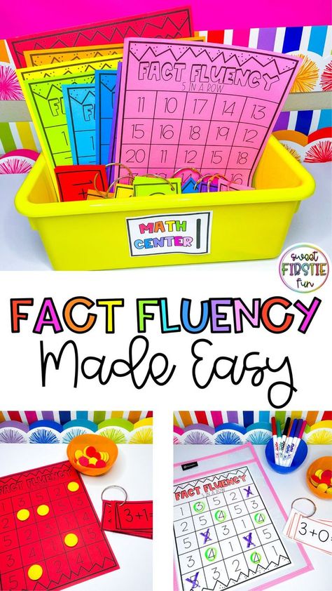 Addition Fluency First Grade, 1st Grade Math Fluency Practice, Fact Fluency Games 1st Grade, No Prep Centers First Grade, Math Fluency Kindergarten, Addition Math Centers First Grade, 1st Grade Hands On Activities, Math Fact Fluency First Grade, Math Facts Practice First Grade