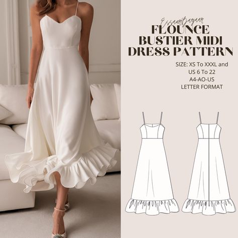 Flounce Midi Dress Pattern, Circular Skirt Pattern For Women, Easy Wedding Midi Dress Sewing Pattern, Summer Dress Pattern XS-3XL Circular Skirt Pattern, Midi Dress Sewing Pattern, Wedding Midi Dress, Pattern Summer Dress, Summer Dress Pattern, Midi Dress Pattern, Wedding Dress Sewing Patterns, Circular Skirt, Easy Wedding