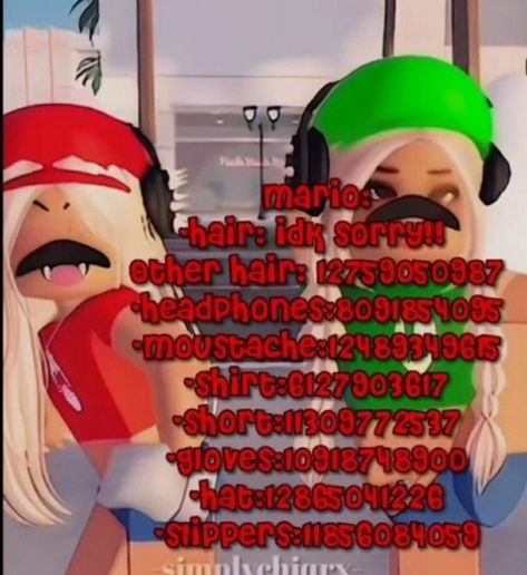 Mario! Mario And Luigi Berry Avenue Codes, Mario Berry Avenue Codes, Berry Avenue Codes Mario And Luigi, Luigi Outfit, Mario Y Luigi, Mario E Luigi, Pelo Cafe, Berry Codes, Roblox Brookhaven