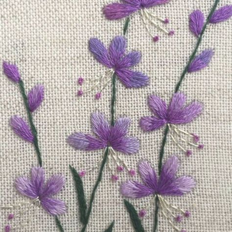 Tutorial Sulaman Pita, Brazilian Embroidery Stitches, Sulaman Pita, Hoop Frame, Embroidery Hoop Crafts, Purple Wildflowers, Ribbon Embroidery Tutorial, Crewel Embroidery Kits, Flowers Embroidery