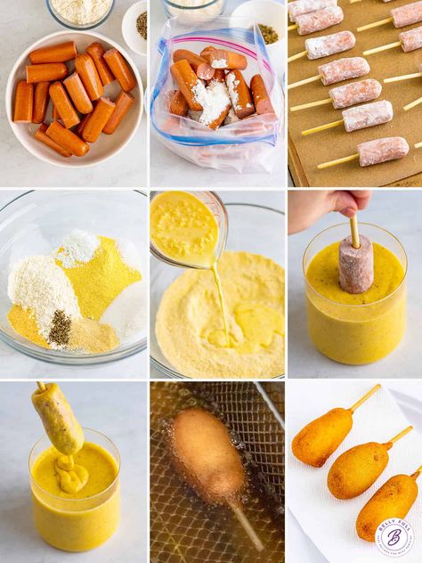 Corndog Batter Recipe, Corn Dog Bites, Corn Dogs Recipe, Corn Dog Batter, Cured Meat Recipes, Homemade Corndogs, Mini Corn Dogs, Corndog Recipe, Super Easy Desserts