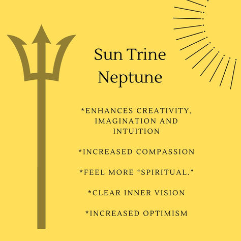 Sun trine to Neptune transit = creativity, imagination, intuition, compassion, spirituality, clear inner vision, increased optimism and faith Sun Trine Neptune, Predictive Astrology, Spiritually Connected, Solar Return, Astrology Chart, Sun Sign, Interesting Articles, To Tell, Astrology