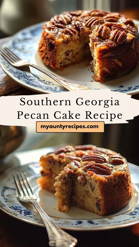 Celebrate the season with this Georgia pecan cake, a dessert bursting with Southern charm. Moist, tender, and packed with toasted pecans, it’s perfect for fall recipes and holiday gatherings. Serve it warm or chilled, topped with a drizzle of caramel or a dollop of whipped cream, and watch it become an instant favorite for your family and friends. Apple And Pecan Cake, Southern Pecan Cake Recipe, Georgia Pecan Cake, Sweet Georgia Brown Recipe, Georgia Recipes, Southern Georgia, Southern Desserts, Pecan Cake, Cooking 101