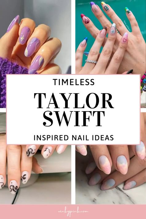 13 Timeless Taylor Swift Inspired Nail Designs - Winky Pink Ts Inspired Nails, Nail Design Taylor Swift, Eras Tour Nail Ideas 1989, Taylor Swift 22 Nails, Rep Era Nails, Short Taylor Swift Nails, Eras Tour Nails Red, Taylor Swift Tour Nails, Taylor Swift Lover Nails Inspired