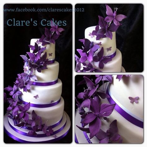 Purple Butterfly Wedding, Wedding Cakes Purple, Wedding Cake Purple Flowers, Cakes Purple, Cadbury Purple Wedding, Fantasy Cakes, Pastel Frozen, Butterfly Wedding Cake, Incredible Cakes