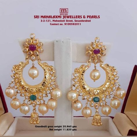 Chandballies Gold Ear Rings, Chandbali Earrings Gold Latest Designs, Chandini Earrings Gold, Chandh Balies Gold Earrings, Latest Gold Earrings Designs For Wedding, Chandbalis Earrings Gold, Light Weight Chandbali Earrings Gold, Kammalu Buttalu Gold, Chandbali Earrings Gold Latest