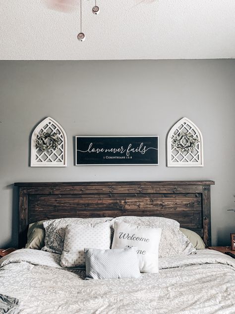 Master Bedrooms Decor Hobby Lobby, Hobby Lobby Guest Bedroom Decor, Hobby Lobby Above Bed Decor, Hobby Lobby Wall Decor Master Bedrooms, Hobby Lobby Wall Decor Ideas Bedroom, Over Master Bed Wall Decor, Top Of Bed Decor, Guest Bedroom Wall Decor Above Bed, Hobby Lobby Wall Decor Ideas Living Room