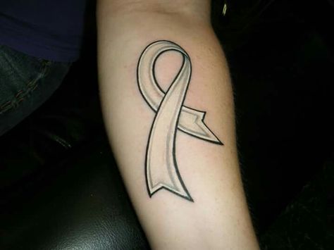 White Ribbon Tattoo, Memorial Ribbon Tattoos, Crohns Ribbon Tattoo, Purple Ribbon Tattoo Pancreatic, Purple Ribbon Awareness Tattoo, Survivor Tattoo, Tribute Tattoos, Awareness Tattoo, Ribbon Tattoos