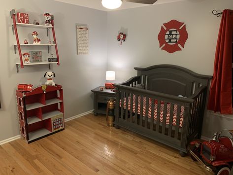 Fire Department Nursery, Paw Patrol Nursery, Firefighter Nursery Ideas, Fire Truck Nursery Ideas, Firefighter Nursery, Firefighter Nursery Baby Boy, Fireman Nursery, Firefighter Room, Firefighter Baby Showers