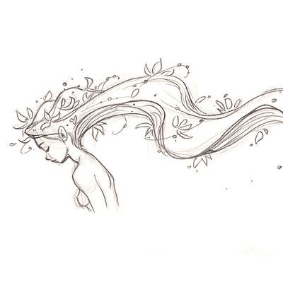 Flowy Hair, Fairy Drawing, Hair Fairy, Fairy Hair, Cute Sketches, Hair Drawing, Arte Inspo, Hair Curly, Arte Fantasy