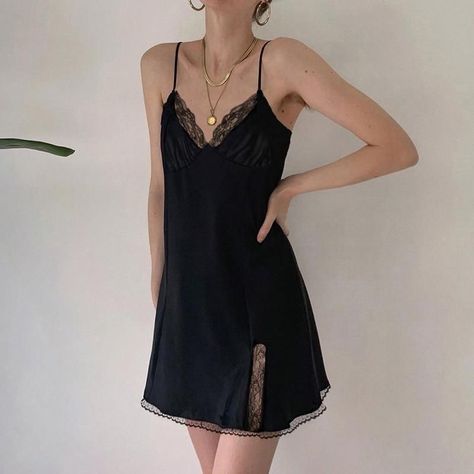 4d6e4749289c4ec58c0063a90deb3964desc44983449ri Deux Birds, Dresses 90s, Beautiful Nightgown, Streetwear Dress, Backless Dress Summer, Egirl Clothes, Dr Shoes, Girls Sleepwear, Black Slip Dress