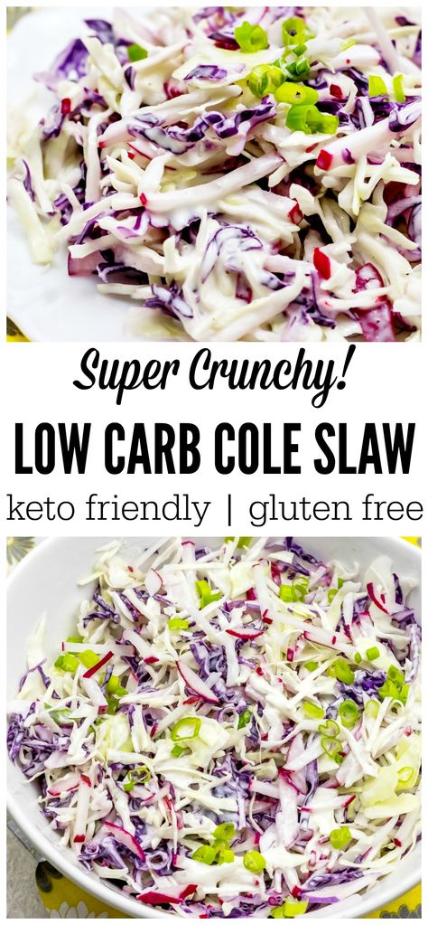 This super easy low carb cole slaw has just the right amount of sweet, spice and crunch to satisfy any summer salad craving! Perfect for your next BBQ. Low Carb Cole Slaw, Keto Cole Slaw, Keto Diet App, Low Carb Salad, Cole Slaw, Low Carb Diets, Slaw Recipes, Keto Side Dishes, Low Carb Eating