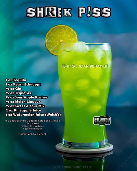 Liquid Marija Drink Recipe Green, Green Apple Alcohol Drinks, Fun Party Drinks Alcohol, Midori Liquor, Fun Alcoholic Drinks, Midori Drinks, Flaming Drinks, Unique Alcoholic Drinks, Shots Alcohol Recipes