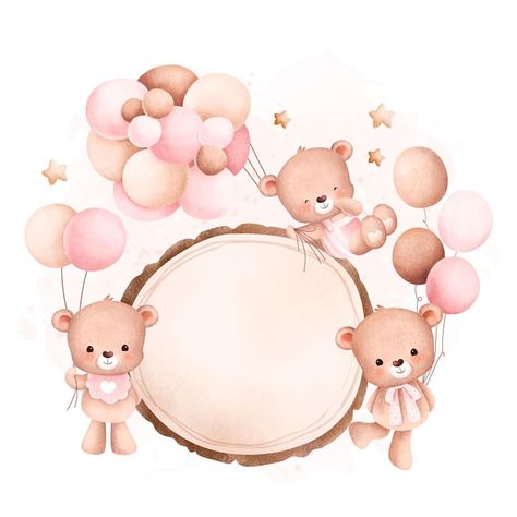 Watercolor illustration cute baby bear w... | Premium Vector #Freepik #vector #frame #watercolor #birthday #invitation Vom Avea Un Copil, Bear With Balloons, Idee Babyshower, Baby Shower Labels, Baby Teddy Bear, Baby Art Projects, Baby Teddy, Baby Frame, Illustration Cute