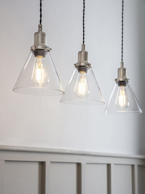 3 Pendant Lights Over Kitchen Island, Lights Over Island, Wide Pendant Light, Lights Over Kitchen Island, Cone Pendant Light, Garden Trading, Kitchen Lights, Kitchen Lounge, Dome Pendant Lighting