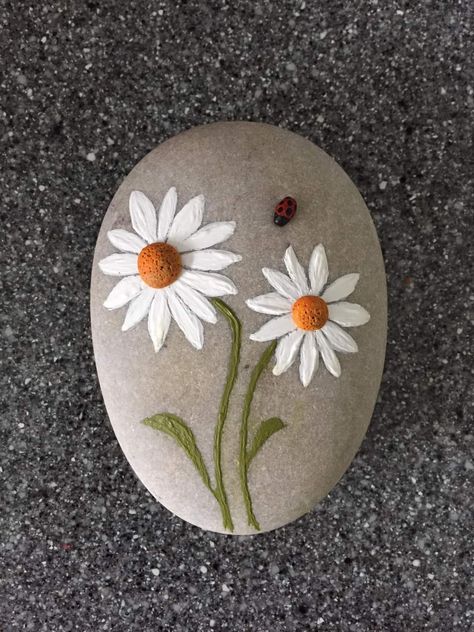 Rock Painting Flowers Easy, Flowers Painted On Rocks, Rock Painting Flowers, Diy Rock Art, Daisy Painting, Painted Rocks Diy, Rock Painting Patterns, Painted Stone, Painting Rocks