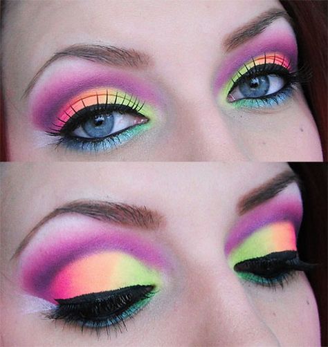 Extreme Make-up, 80s Makeup, Neon Makeup, Bright Makeup, Rave Makeup, Jem And The Holograms, Neon Party, Costume Makeup, Makati