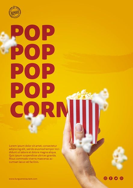 Popcorn Posters, Popcorn Bag, Free Popcorn, Interactive Web Design, Logo Mockups Psd, Bag Template, Popcorn Bags, Business Poster, Bakery Packaging