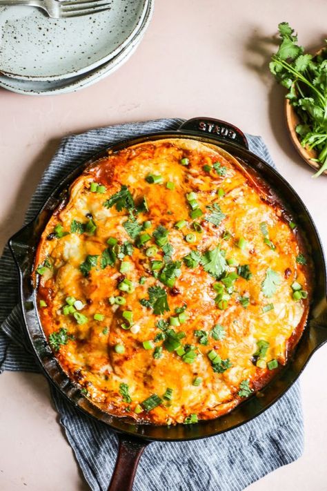 Chipotle Chicken Enchilada Skillet | The Defined Dish | Bloglovin’ Postpartum Food, Cassava Flour Tortillas, Enchilada Sauce Easy, Enchilada Skillet, Chicken Enchilada Skillet, The Defined Dish, Defined Dish, Easy Enchiladas, Savory Bites