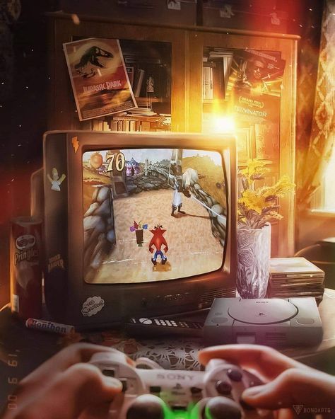 Crash Bandicoot Ps1, Retrowave Art, Synthwave Fashion, Retro Games Room, Console Game, 2000s Art, Grove Street, Playstation Controller, Retro Gaming Art